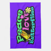 平和、愛、蝶; レトロ キッチンタオル (縦)