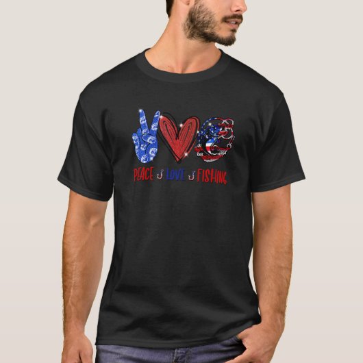 平和 愛 釣り アメリカ国旗 アメリカ製 Tシャツ (正面)