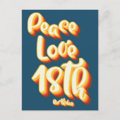 平和 愛 青 レトロ グルーヴィー 18歳 誕生日おめでとう ポストカード (正面)