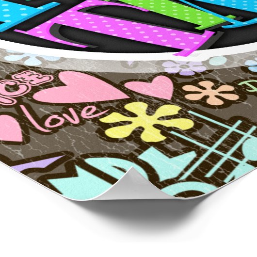 平和、愛、音楽 ポスター (角)