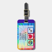 平和、愛、音楽、絞り染め ラゲッジタグ (正面縦)