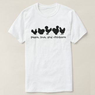 平和、白い愛および鶏 Tシャツ