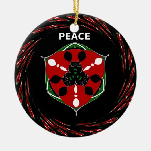 「平和：盾エンブレム付き」アートプリント セラミックオーナメント (正面)