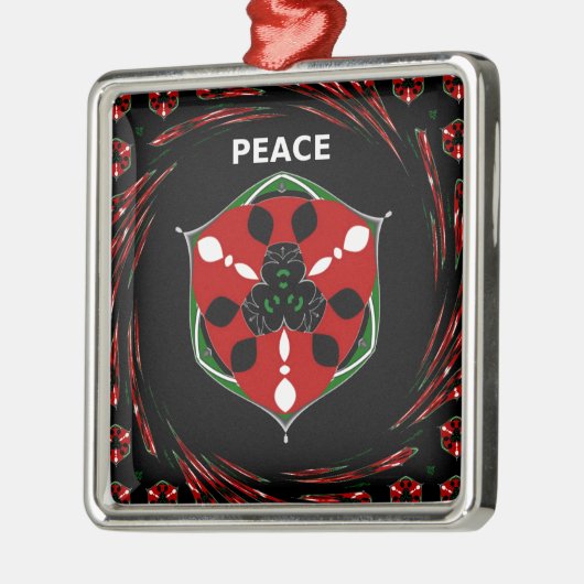 「平和:盾エンブレム付き」アートプリント メタルオーナメント (左)