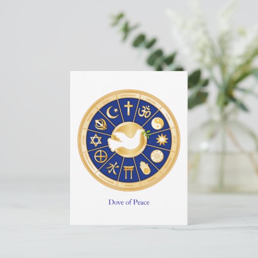平和、調和、多様性、信仰の鳩 ポストカード (スタンド正面)