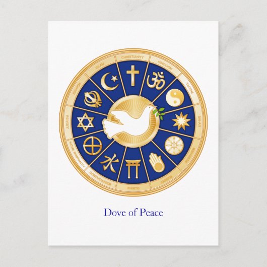 平和、調和、多様性、信仰の鳩 ポストカード (正面)