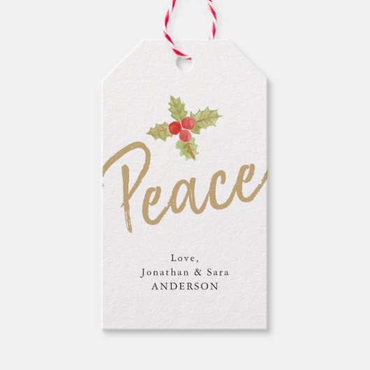 平和 |金ゴールドとホワイトクリスマス ギフトタグ (正面)