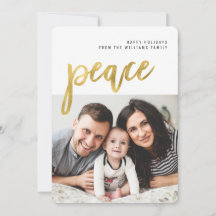 平和 | 金ゴールド書道フォトホリデーカード