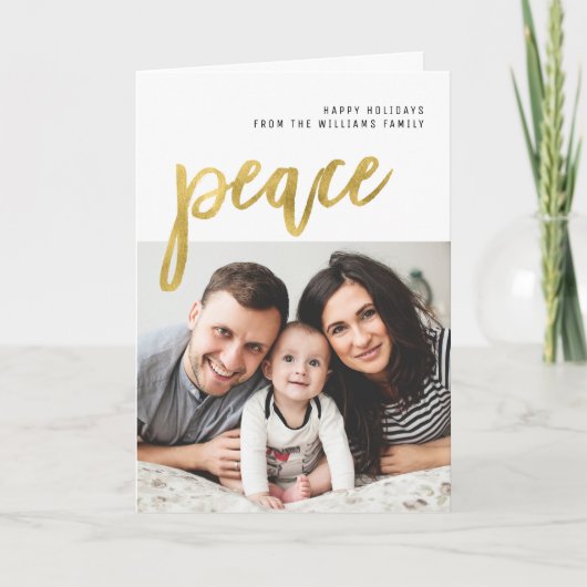平和 |金ゴールド・カリグラフィ・ホリデー写真 シーズンカード (正面)