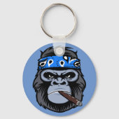 平均バイクもしくは自転車に乗る人ゴリラ喫煙葉巻動物アート キーホルダー (裏面)