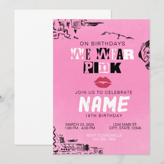 平均女子ピンク招待状 招待状 (正面/裏面)