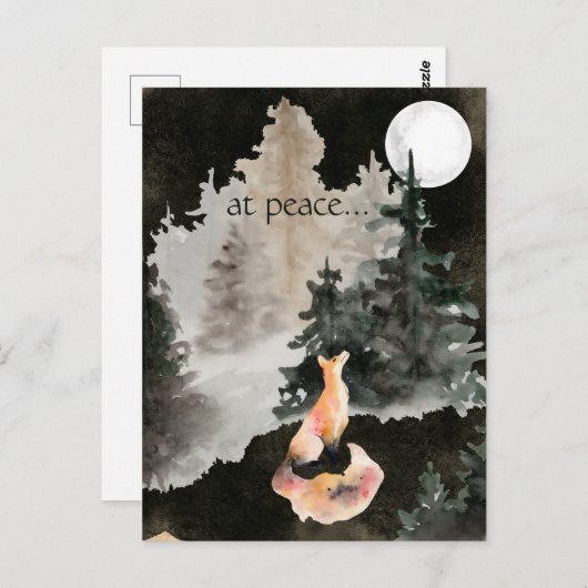 平安のうちに～キツネと満月の森 ポストカード (正面/裏面)