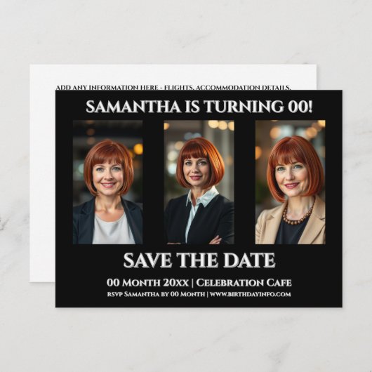 平年の誕生日any年齢3 photoパーティーテンプレート ポストカード (正面/裏面)