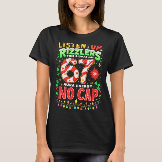 平方根4489 67 クリスマスのユーモア 67 メッセージ Tシャツ (正面)
