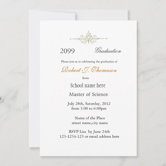 平易なシンプル高学位卒業 招待状 (正面)