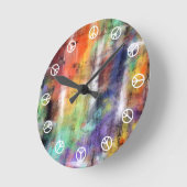平時(グランジな多彩な落書きで白い) ラウンド壁時計 (傾斜)