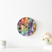 平時(グランジな多彩な落書きで白い) ラウンド壁時計 (ホーム)