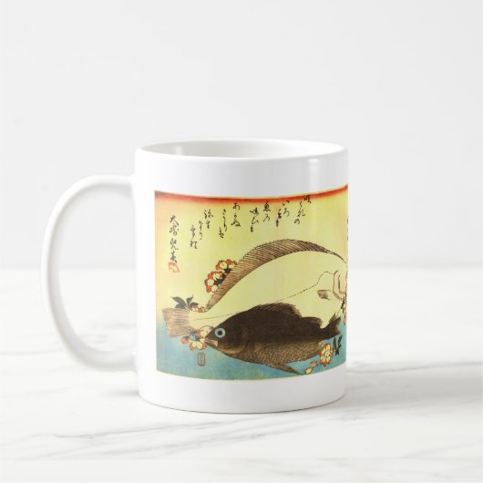 平目 & メバルのヒロシゲの魚の浮世絵 コーヒーマグカップ (左)