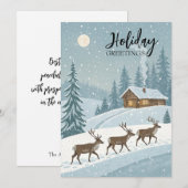 平穏な冬の雪のトナカイの季節のご挨拶 シーズンカード (正面/裏面)