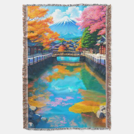 平穏な水面:富士山の反射 スローブランケット (正面縦)