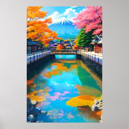 平穏な水面：富士山の反射 ポスター (正面)