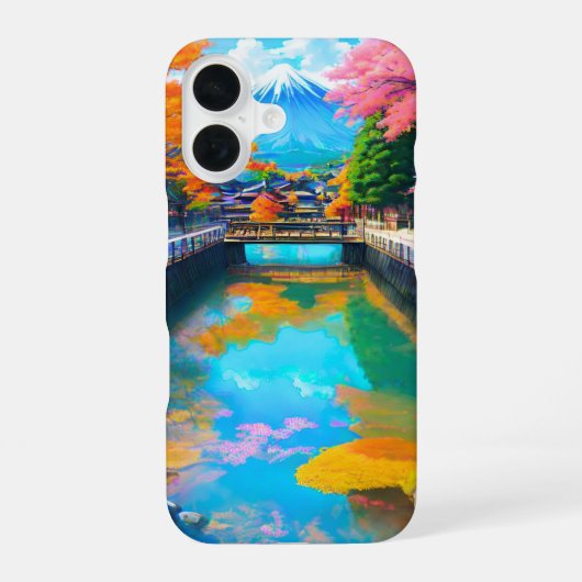 平穏な水面：富士山の反射 iPhone 16ケース (裏面)