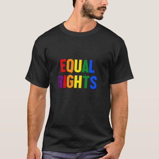 平等な権利 LGBTQ レインボー ゲイ プライド Tシャツ (正面)