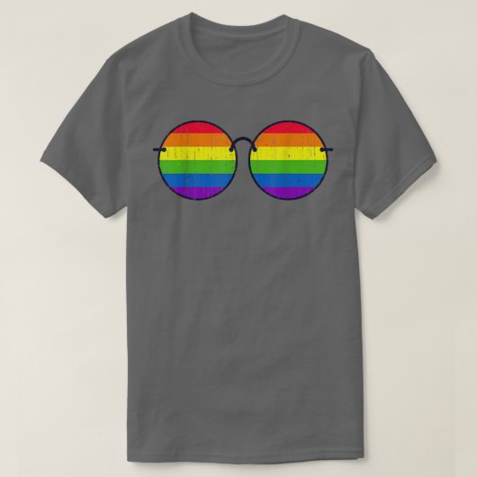 平等同性愛者プライド月虹フラッグサングラス Tシャツ (デザイン正面)