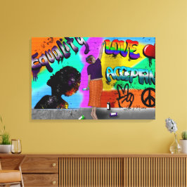 平等、愛、受け入れ手描きアート キャンバスプリント