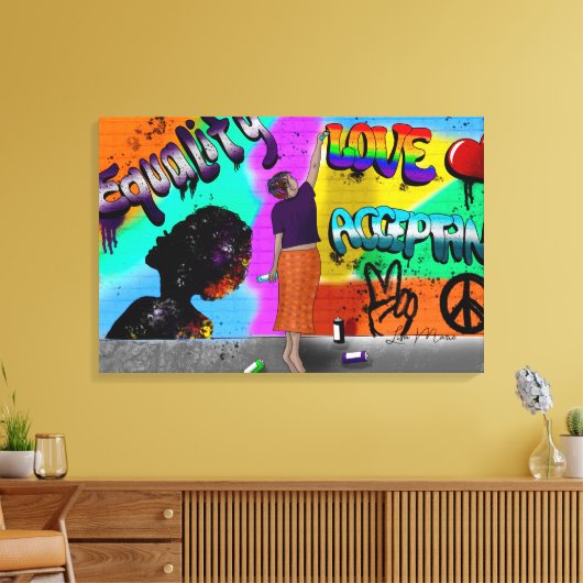 平等、愛、受け入れ手描きアート キャンバスプリント (インサイチュ (リビング))