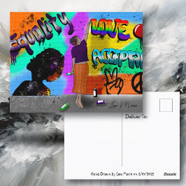 平等、愛、受け入れ手描きアート ポストカード
