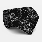 平花柄01bブラックBG ネクタイ (ロール)