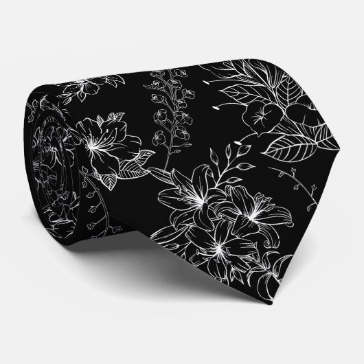 平花柄01bブラックBG ネクタイ (ロール)