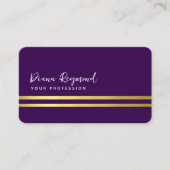平行モダン金ゴールドストライプダークパープル 名刺 (正面)