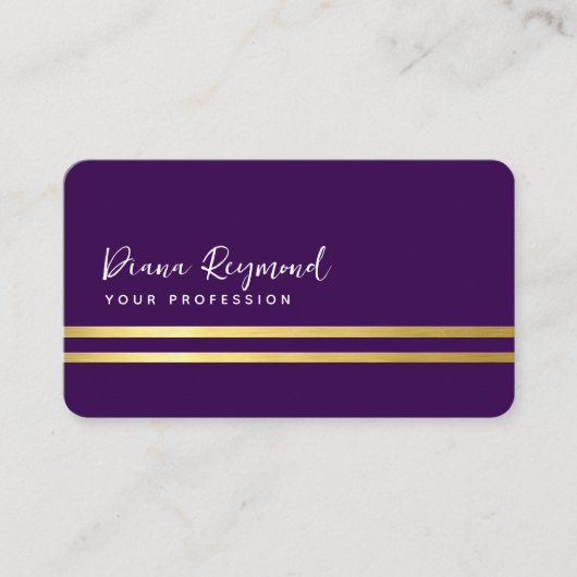 平行モダン金ゴールドストライプダークパープル 名刺 (正面)