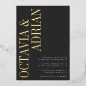 平行 |ブラックモダンおよび金ゴールドタイポグラフィ結婚ズ 箔招待状 (正面)