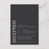 平行 |白モダンと黒のウェディングレセプション エンクロージャーカード (正面)