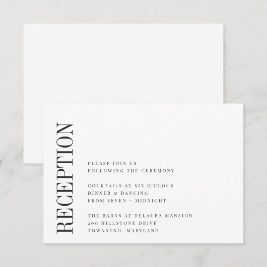 平行 |白モダンと黒のウェディングレセプション エンクロージャーカード (正面/裏面)
