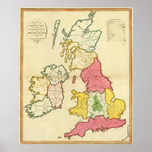 平野の地図とイギリス諸島 ポスター