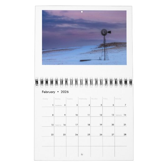 平野の風車 カレンダー (2月 2026)