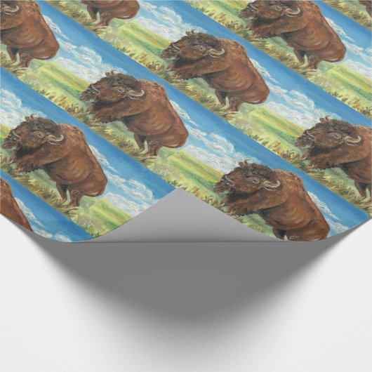平野のBullのバッファローのアメリカ野牛の野性生物の芸術 ラッピングペーパー (角)