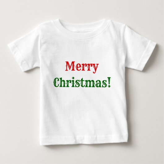 平野、シンプル、赤い及び緑の"メリークリスマス! " ベビーTシャツ (正面)