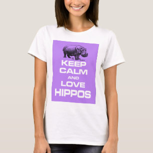 平静および愛カバのHippotamusのデザインの紫色を保って下さい Tシャツ