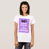 平静および愛カバのHippotamusのデザインの紫色を保って下さい Tシャツ (正面フル)