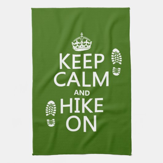 平静そしてハイキングをの保って下さい(どの背景色でも) キッチンタオル (縦)