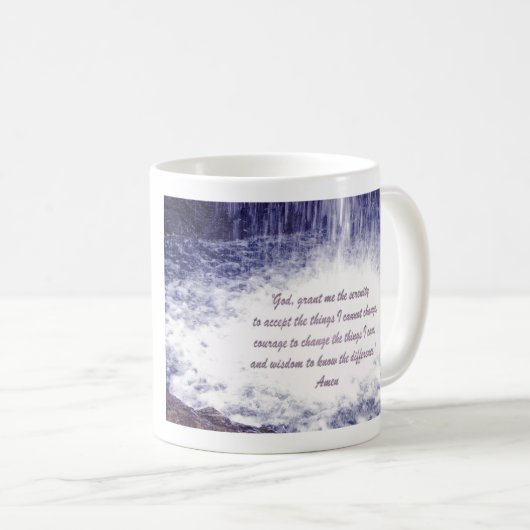 平静の祈りの言葉の滝のマグ コーヒーマグカップ (正面右)