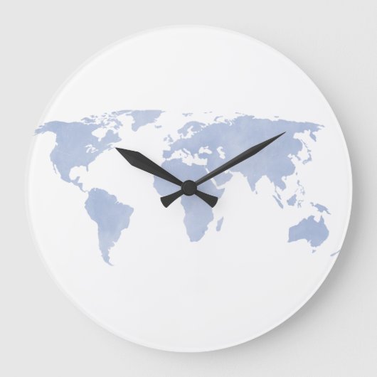 平静の青い世界地図の柱時計 ラージ壁時計 (正面)