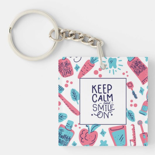平静を保ち、|のかわいい句で微笑させて下さい キーホルダー (正面)
