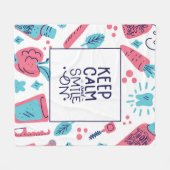 平静を保ち、|のかわいい句で微笑させて下さい フリースブランケット (正面(横))