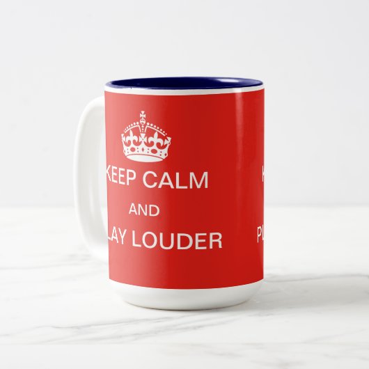 平静を保ち、より騒々しいマグを遊んで下さい ツートーンマグカップ (正面左)